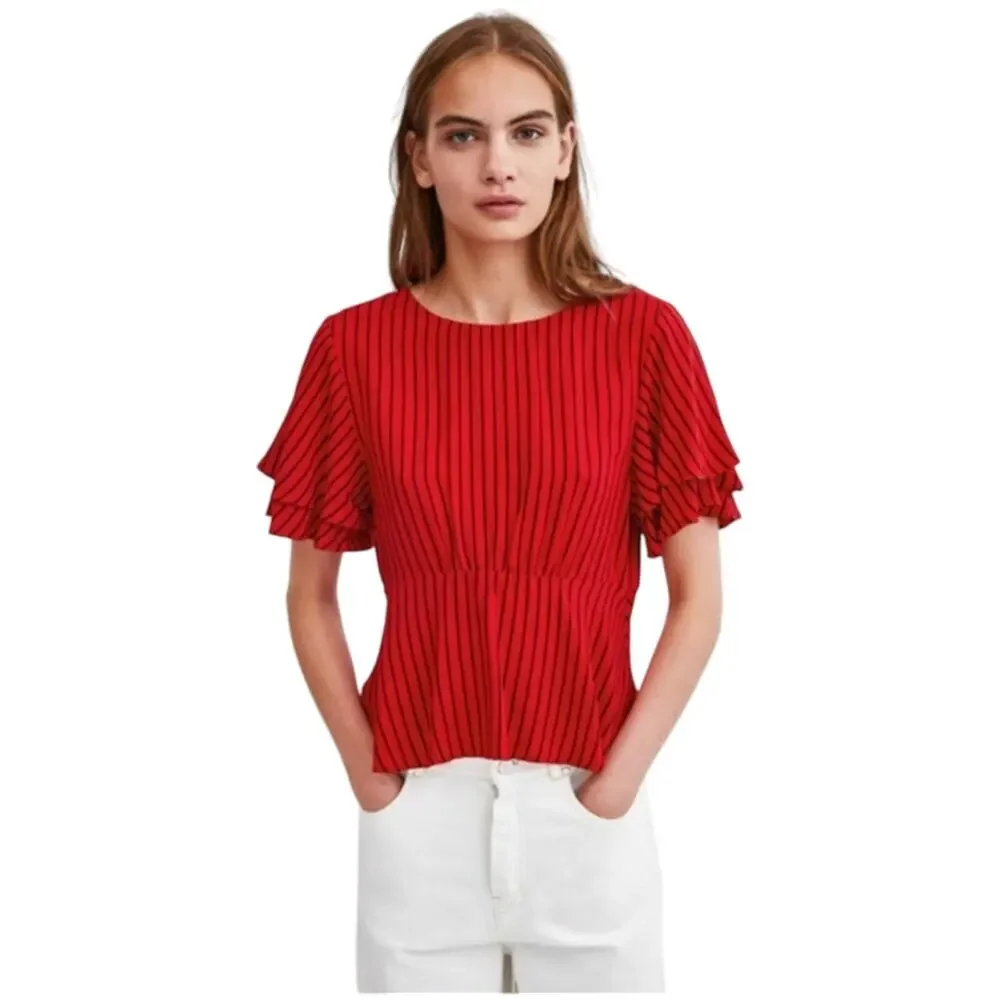 Zara Striped Peplum Blouse size small - Picture 1 of 6